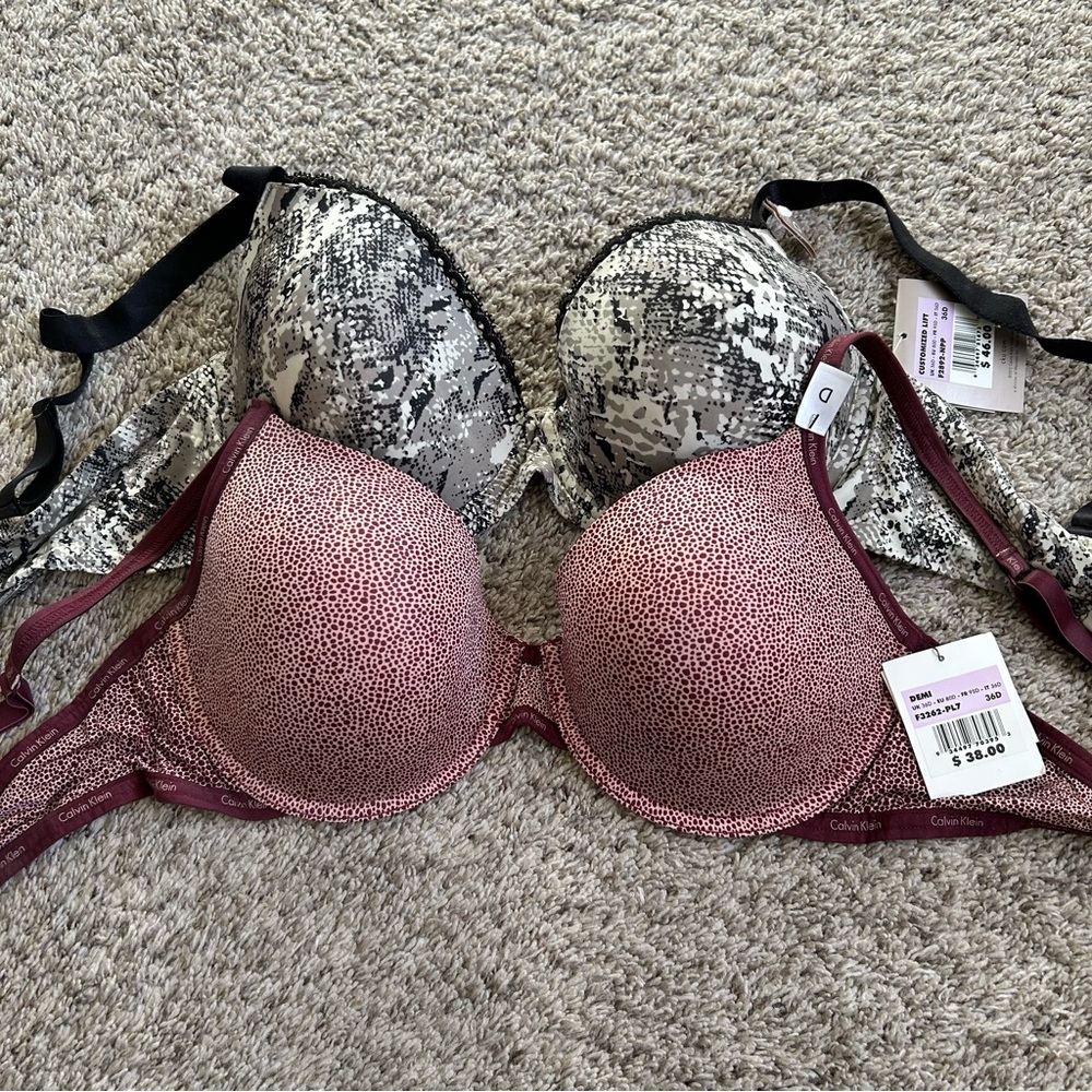 Calvin Klein Snakeskin and Burgundy Bra Set